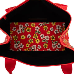 バレンシアガ ネイビーカバス フラワーモチーフ トートバッグ ハンドバッグ 339933 レッド キャンバス レザー レディース BALENCIAGA 【中古】