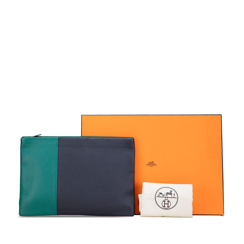 エルメス マンハッタン デュオ 35 クラッチバッグ グリーン ネイビー シルバー金具 エバーカラー トゴ メンズ HERMES 【中古】