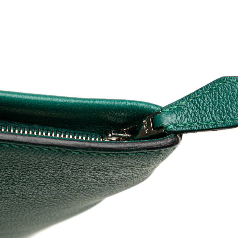 エルメス マンハッタン デュオ 35 クラッチバッグ グリーン ネイビー シルバー金具 エバーカラー トゴ メンズ HERMES 【中古】