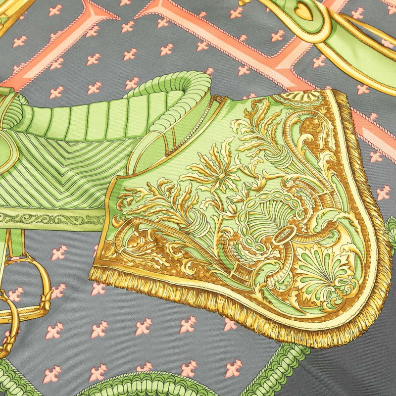 エルメス カレ90 SELLES A HOUSSE カバーへの腰かけ スカーフ グレー マルチカラー シルク レディース HERMES 【中古】