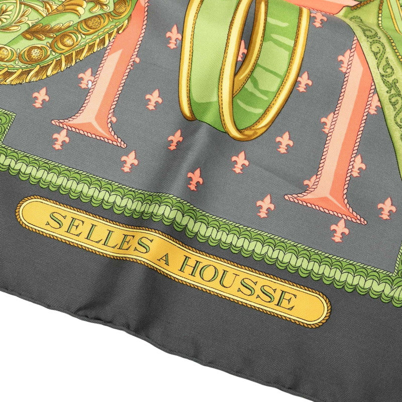 エルメス カレ90 SELLES A HOUSSE カバーへの腰かけ スカーフ グレー マルチカラー シルク レディース HERMES 【中古】