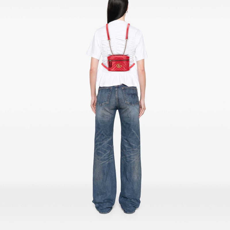 グッチ GGマーモント チェーン リュック バックパック 598594 レッド レザー レディース GUCCI 【中古】