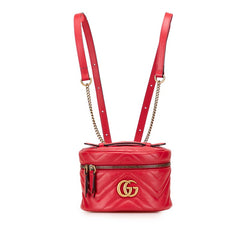 グッチ GGマーモント チェーン リュック バックパック 598594 レッド レザー レディース GUCCI 【中古】
