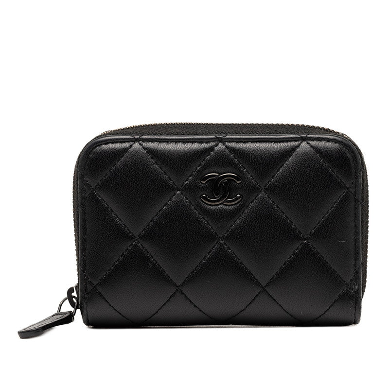 シャネル ココマーク マトラッセ カードケース パスケース ブラック ラムスキン レディース CHANEL 【中古】