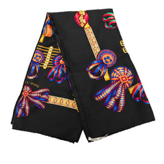 エルメス カレ90 LES RUBANS DU CHEVAL 馬のリボン飾り スカーフ ブラック ゴールド マルチカラー シルク レディース HERMES 【中古】