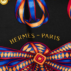 エルメス カレ90 LES RUBANS DU CHEVAL 馬のリボン飾り スカーフ ブラック ゴールド マルチカラー シルク レディース HERMES 【中古】