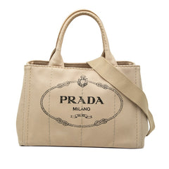 プラダ カナパ ミニ 三角ロゴプレート ハンドバッグ ショルダーバッグ 2WAY 1BG439 ベージュ キャンバス レディース PRADA 【中古】
