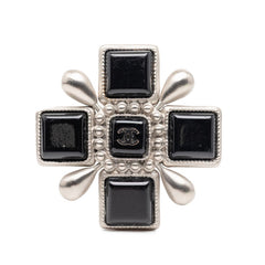 シャネル ココマーク フェイクパール クロスモチーフ ブローチ シルバー ブラック メタル レディース CHANEL 【中古】