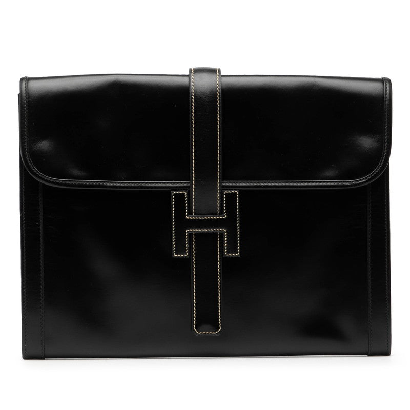 エルメス ジジェGM クラッチバッグ ブラック ボックスカーフ レディース HERMES 【中古】
