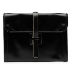 エルメス ジジェGM クラッチバッグ ブラック ボックスカーフ レディース HERMES 【中古】