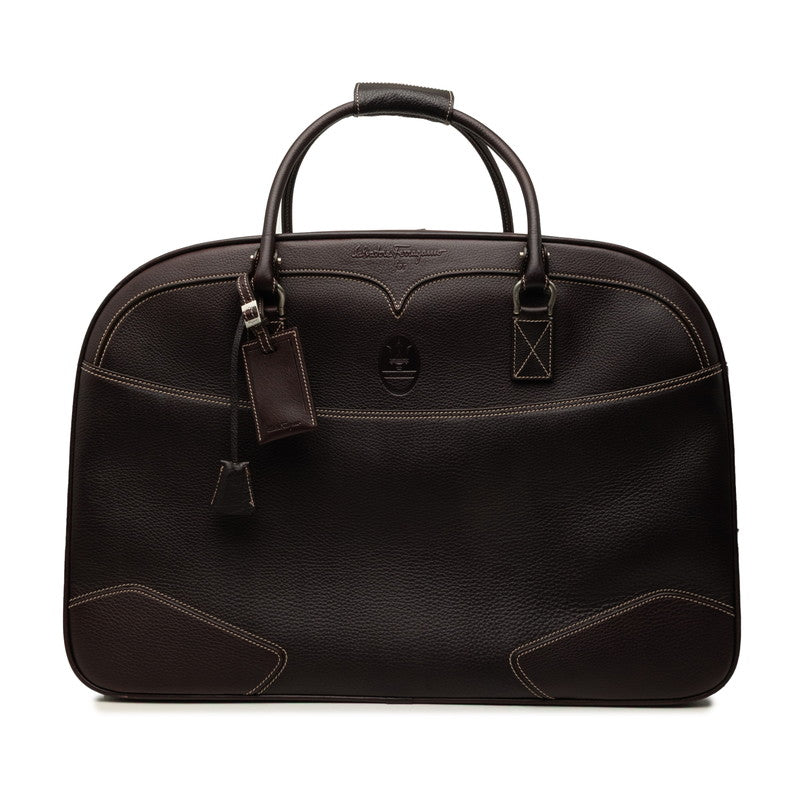 サルヴァトーレフェラガモ × マセラティ ボストンバッグ トラベルバッグ ブラウン レザー メンズ Salvatore Ferragamo 中古