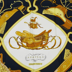 エルメス カレ90 SPRINGS スプリングス 馬車柄 スカーフ ブラック マルチカラー シルク レディース HERMES 【中古】