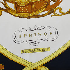 エルメス カレ90 SPRINGS スプリングス 馬車柄 スカーフ ブラック マルチカラー シルク レディース HERMES 【中古】