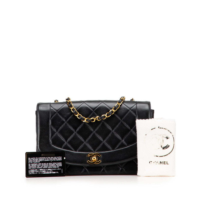 シャネル マトラッセ ダイアナ25 チェーン ショルダーバッグ ブラック ゴールド金具 ラムスキン レディース CHANEL 【中古】