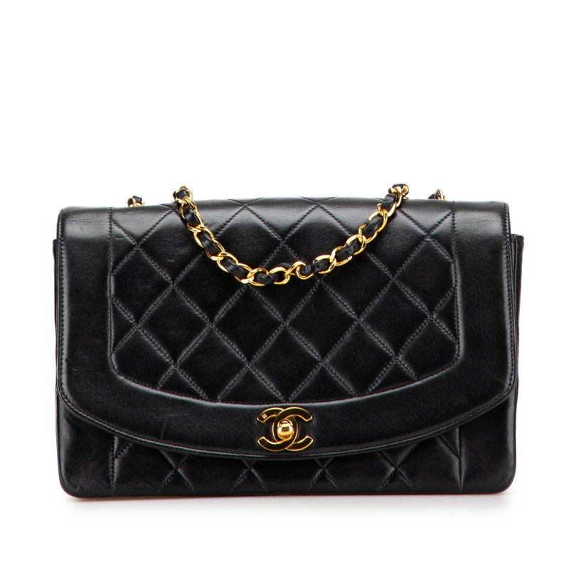 シャネル マトラッセ ダイアナ25 チェーン ショルダーバッグ ブラック ゴールド金具 ラムスキン レディース CHANEL 【中古】