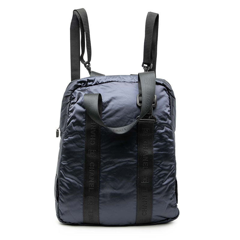 シャネル リュック バッグパック ネイビー ブラック ナイロン レディース CHANEL 【中古】