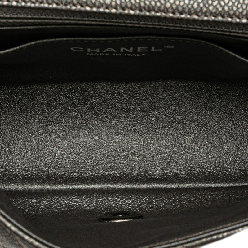 シャネル ミニ マトラッセ 20 ココマーク チェーンショルダーバッグ シルバー グレー キャビアスキン レディース CHANEL 【中古】