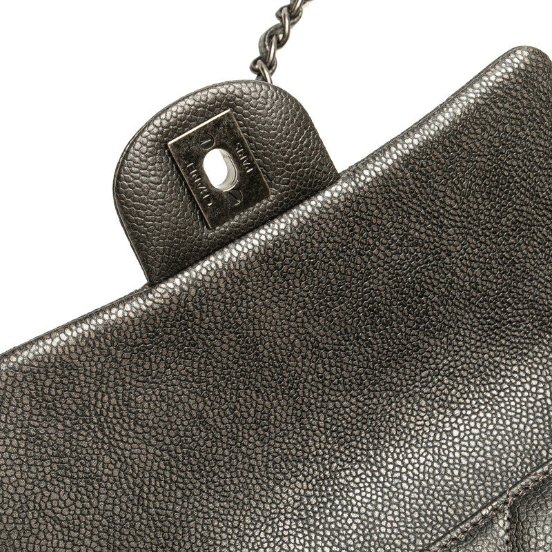 シャネル ミニ マトラッセ 20 ココマーク チェーンショルダーバッグ シルバー グレー キャビアスキン レディース CHANEL 【中古】