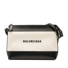 バレンシアガ ロゴ ショルダーバッグ 2948516 ベージュ ブラック キャンバス レザー レディース BALENCIAGA 【中古】