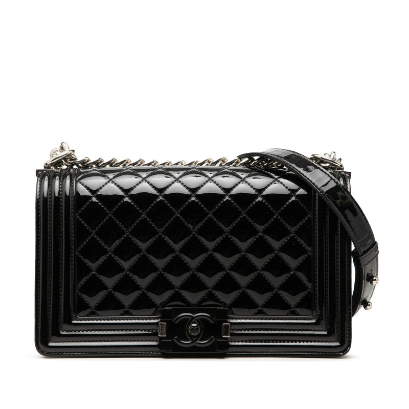 シャネル マトラッセ ココマーク ボーイシャネル25 チェーン ショルダーバッグ ブラック パテントレザー レディース CHANEL 中古