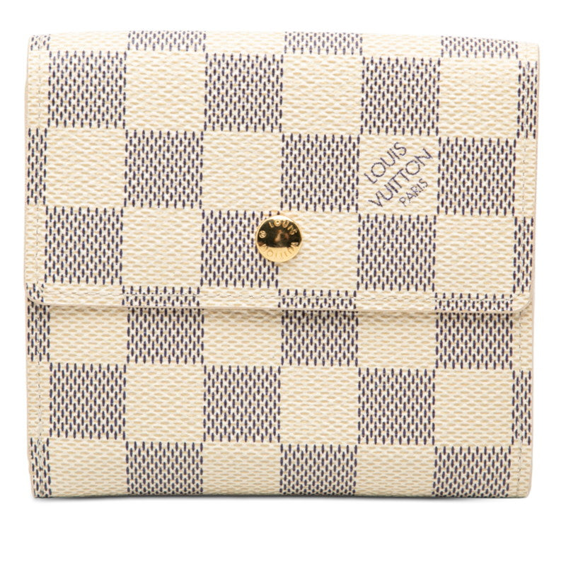ルイ ヴィトン ダミエ アズール ポルトフォイユ エリーズ 二つ折り財布 N61733 ホワイト PVC レザー レディース LOUIS VUITTON 中古