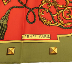 エルメス カレ90 le cles 鍵柄 スカーフ 大判 グリーン レッド シルク レディース HERMES 【中古】