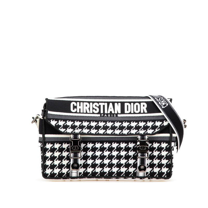 ディオール 千鳥格子 キャンプ ショルダーバッグ ブラック ホワイト キャンバス レディース Dior 【中古】
