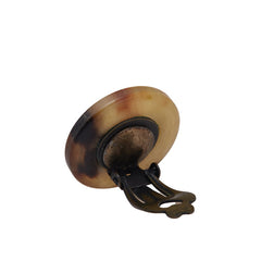 エルメス ラッパ トランペット リボン モチーフ イヤリング ベージュ ブラウン バッファローホーン メッキ レディース HERMES 【中古】