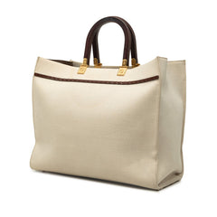 フェンディ サンシャイン ミディアム トートバッグ ショルダーバッグ 2WAY 8BH386 ベージュ キャンバス レザー レディース FENDI 中古