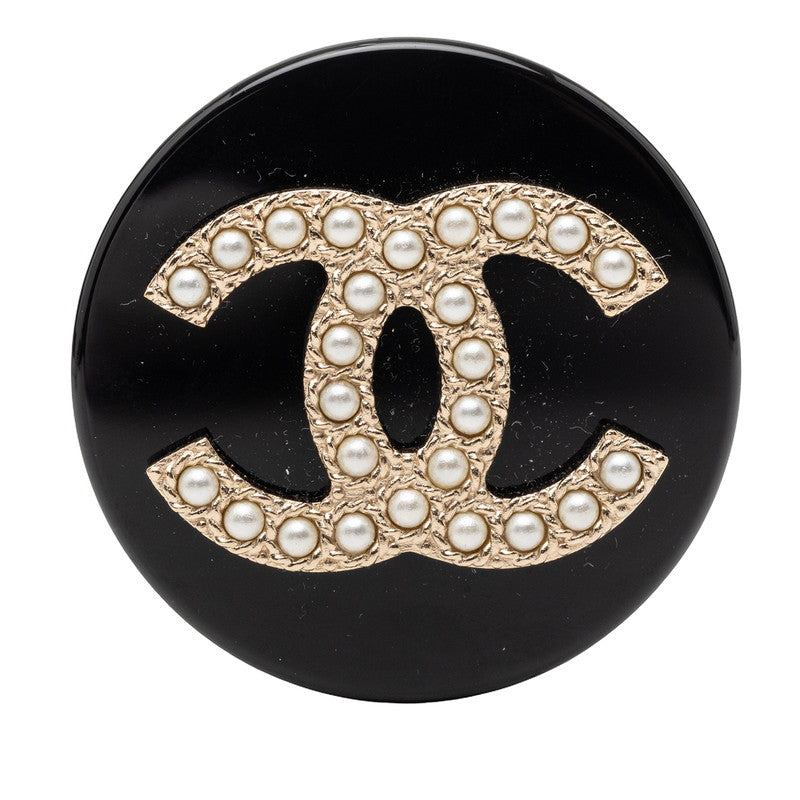 シャネル ココマーク フェイクパール ブローチ ゴールド ブラック メッキ プラスチック レディース CHANEL 【中古】