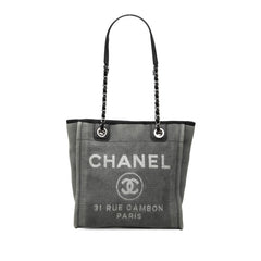 シャネル ドーヴィルPM チェーン トートバッグ ショルダーバッグ グレー ブラック キャンバス レザー レディース CHANEL 【中古】