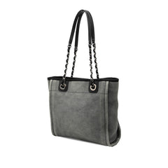 シャネル ドーヴィルPM チェーン トートバッグ ショルダーバッグ グレー ブラック キャンバス レザー レディース CHANEL 【中古】
