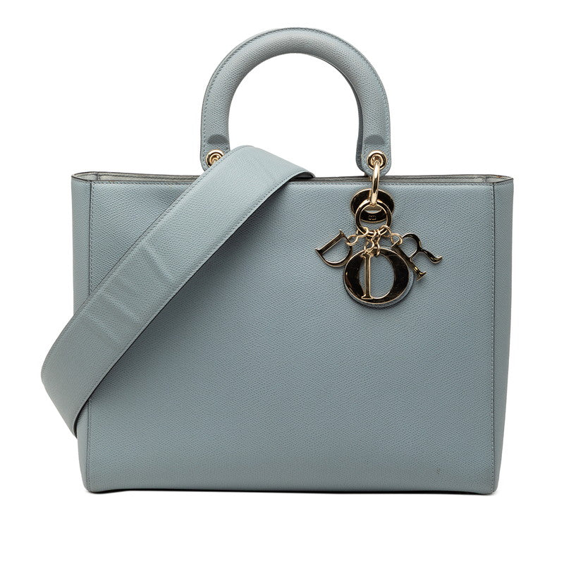 ディオール レディディオール ショルダーバッグ ハンドバッグ 2WAY ブルーグレー グレー系 レザー レディース Dior 【中古】