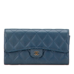 シャネル マトラッセ ココマーク 長財布 ブルー キャビアスキン レディース CHANEL 【中古】