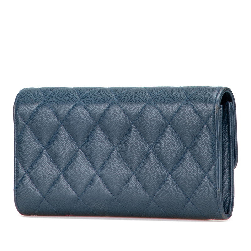 シャネル マトラッセ ココマーク 長財布 ブルー キャビアスキン レディース CHANEL 【中古】