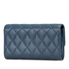 シャネル マトラッセ ココマーク 長財布 ブルー キャビアスキン レディース CHANEL 【中古】