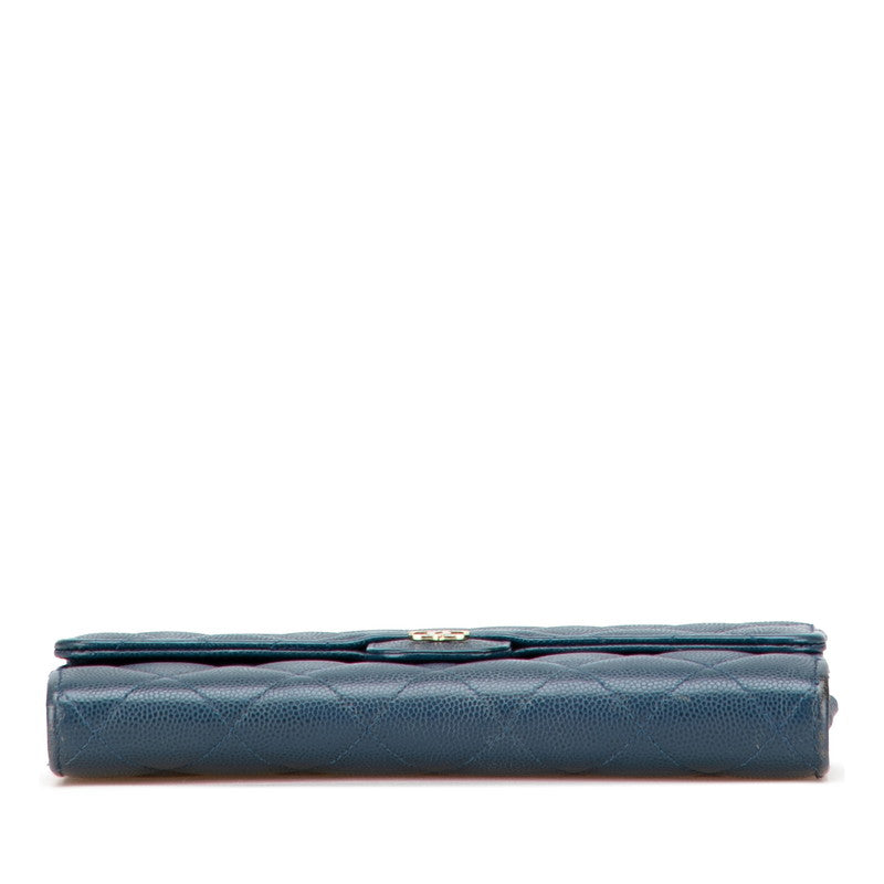 シャネル マトラッセ ココマーク 長財布 ブルー キャビアスキン レディース CHANEL 【中古】