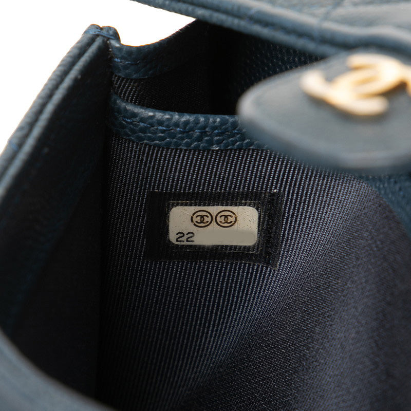 シャネル マトラッセ ココマーク 長財布 ブルー キャビアスキン レディース CHANEL 【中古】