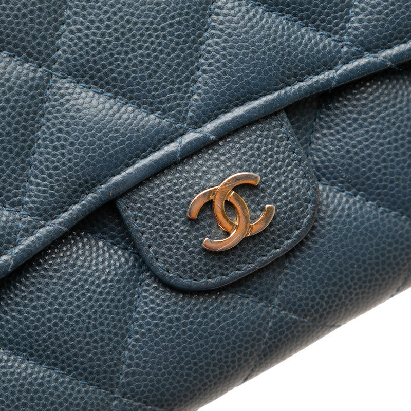 シャネル マトラッセ ココマーク 長財布 ブルー キャビアスキン レディース CHANEL 【中古】