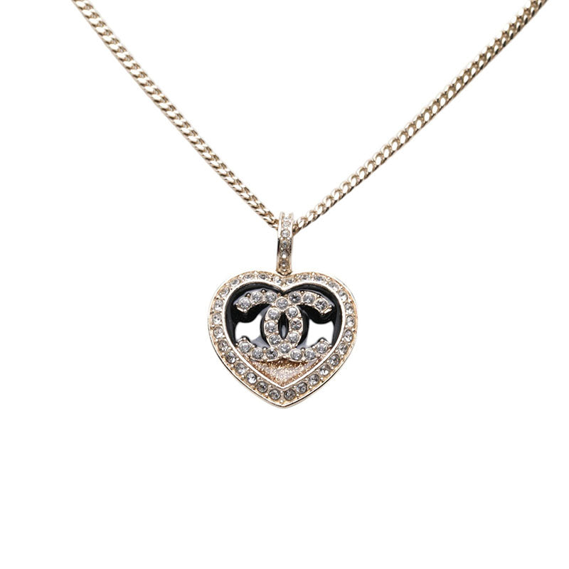 シャネル ココマーク ハートモチーフ ネックレス ゴールド ブラック メッキ ラインストーン レディース CHANEL 【中古】
