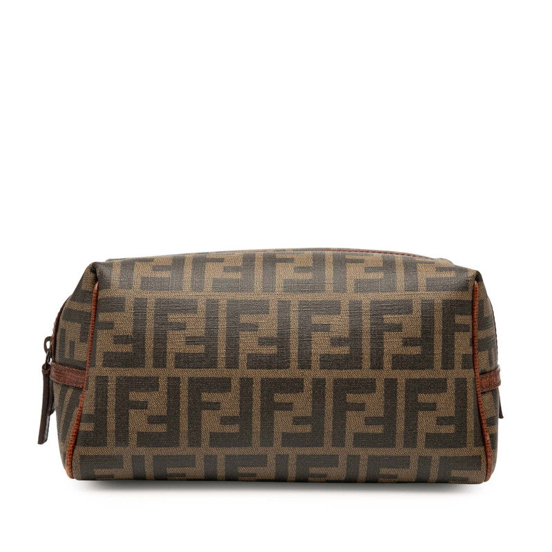 フェンディ ズッカ ポーチ 7N0057 カーキ ブラウン PVC レザー レディース FENDI 【中古】