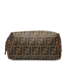 フェンディ ズッカ ポーチ 7N0057 カーキ ブラウン PVC レザー レディース FENDI 【中古】