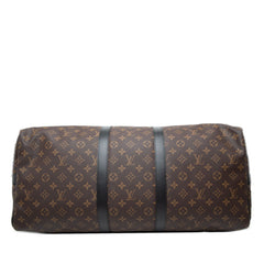 ルイ ヴィトン モノグラム マカサー キーポル バンドリエール55 ボストンバッグ ショルダーバッグ 2WAY M56714 ブラウン ブラック PVC レザー レディース LOUIS VUITTON 【中古】