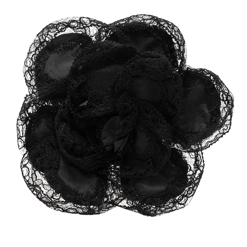 シャネル カメリア コサージュ ブローチ ブラック レース メッキ レディース CHANEL 【中古】