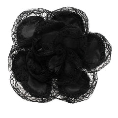 シャネル カメリア コサージュ ブローチ ブラック レース メッキ レディース CHANEL 【中古】