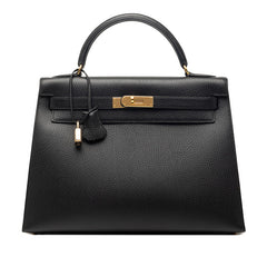 エルメス ケリー32 ハンドバッグ ショルダーバッグ 2WAY 外縫い ブラック ゴールド金具 アルデンヌ レディース HERMES 【中古】