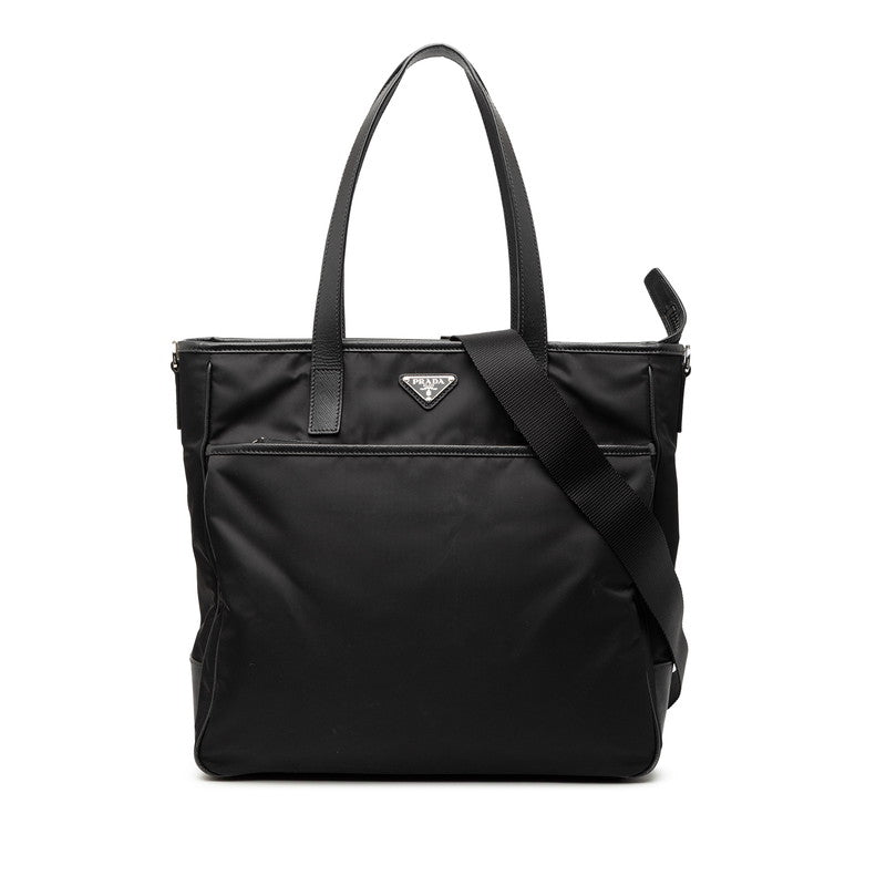 プラダ 三角ロゴプレート トートバッグ ショルダーバッグ 2WAY 2VG032 ブラック ナイロン レザー メンズ PRADA 【中古】