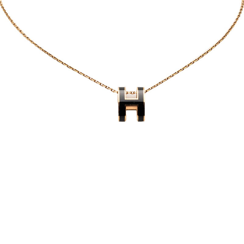 エルメス ポップH ポップアッシュ ネックレス ゴールド ブラック メッキ レディース HERMES 【中古】