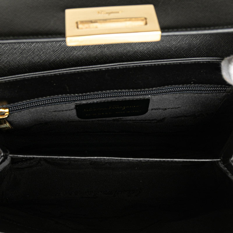 サルヴァトーレフェラガモ ガンチーニ ハンドバッグ ショルダーバッグ 2WAY AF-21 0290 ブラック レザー レディース Salvatore Ferragamo 【中古】