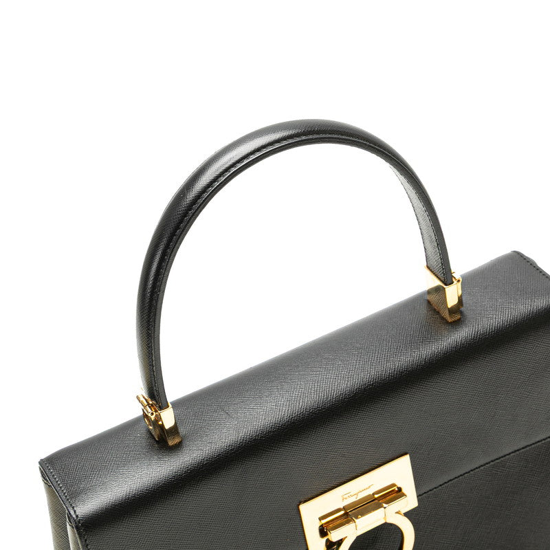 サルヴァトーレフェラガモ ガンチーニ ハンドバッグ ショルダーバッグ 2WAY AF-21 0290 ブラック レザー レディース Salvatore Ferragamo 【中古】